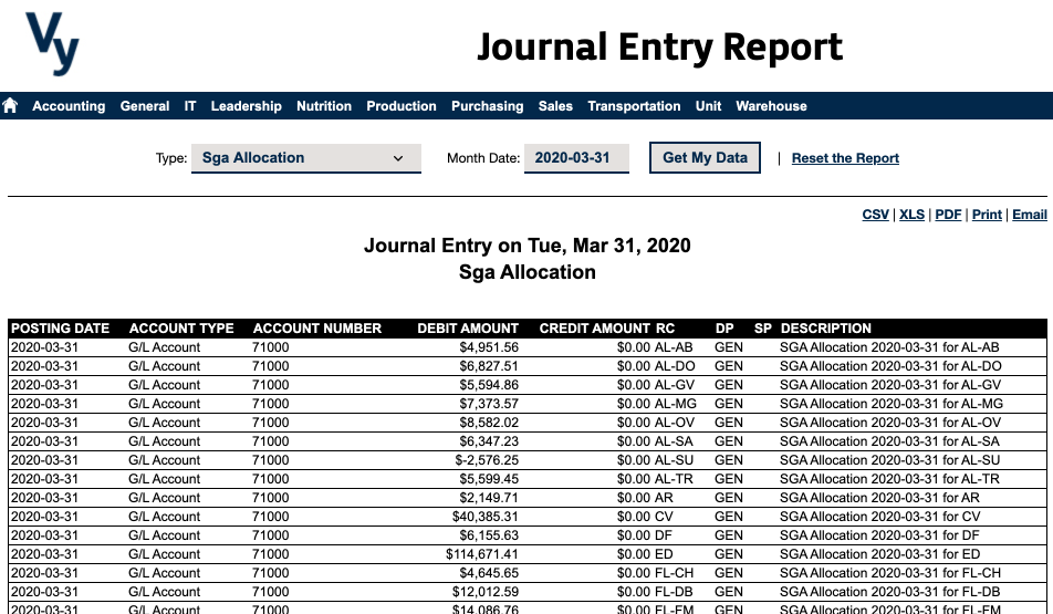 Vy NAV Reports - Journal Entry